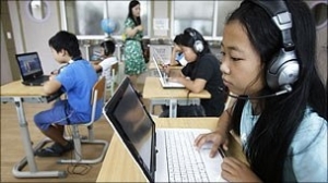 South Korean students using computers in their classroom